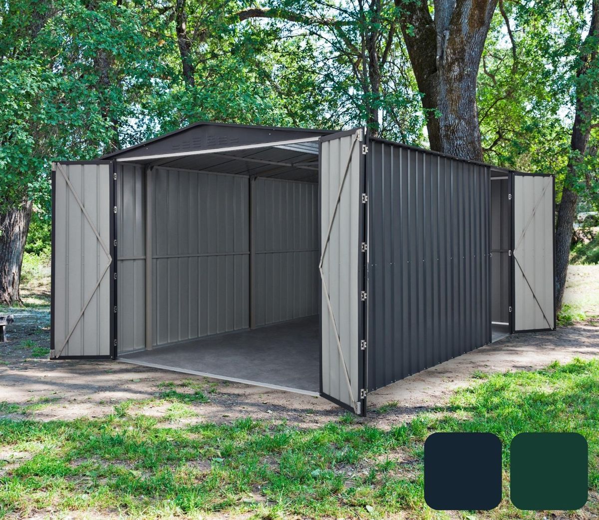 Metal Garages in a British garden setting